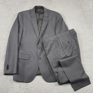 Hugo Boss Suit Men 38R Grey Two Button Notch Lapel Wool Blend Twill Pinhole Flaw